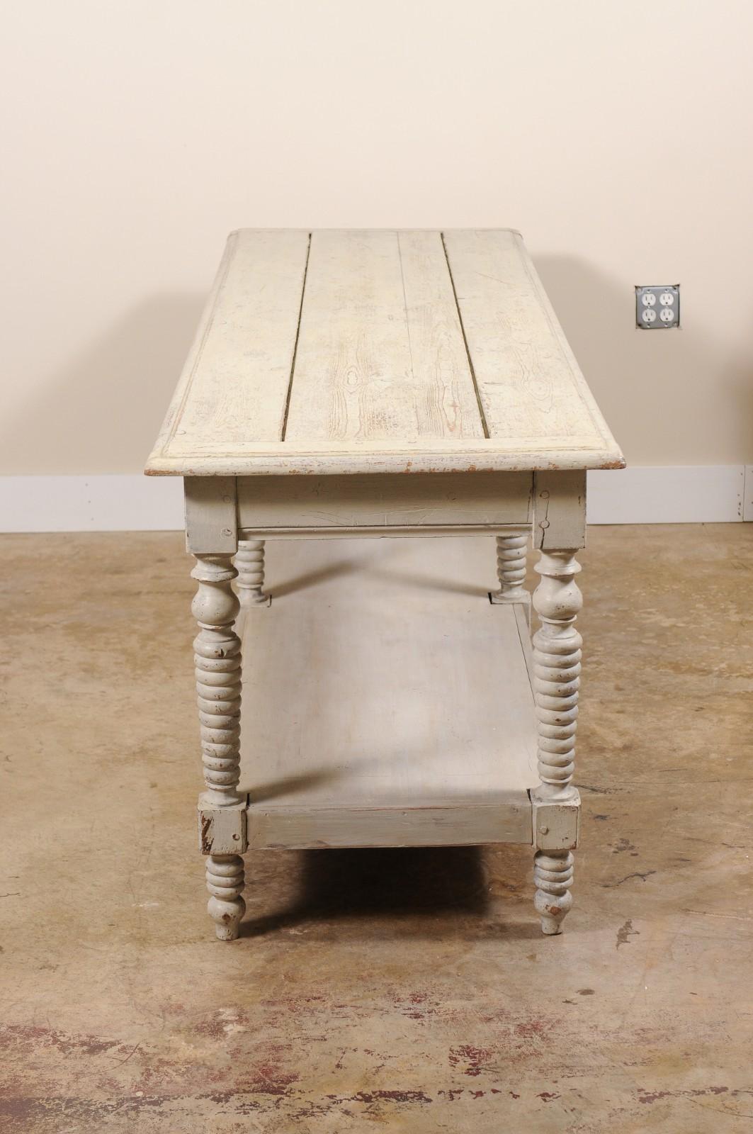 Antique French Painted Wood Drapers Table Console en vente 4