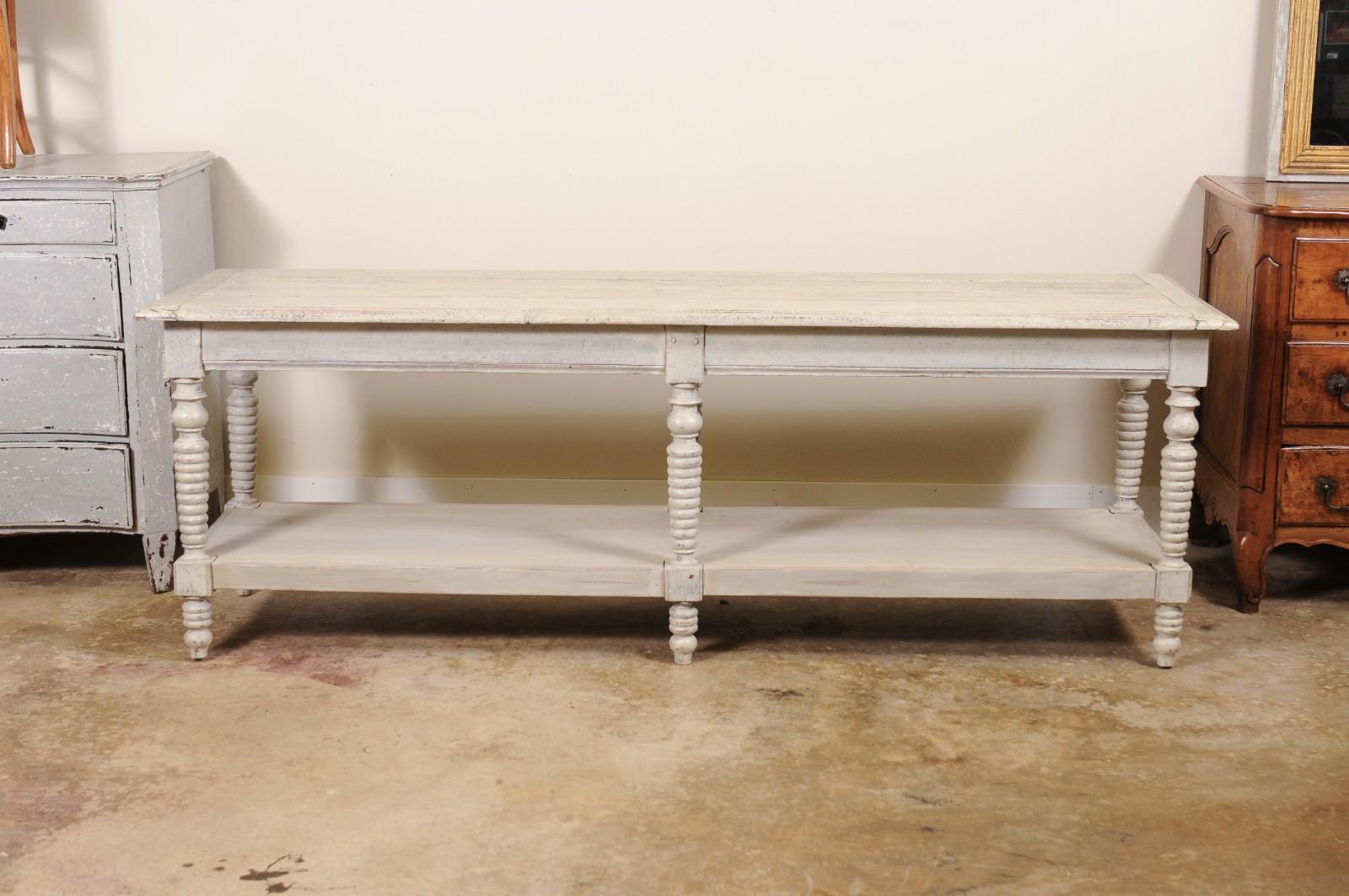 Antique French Painted Wood Drapers Table Console en vente 6