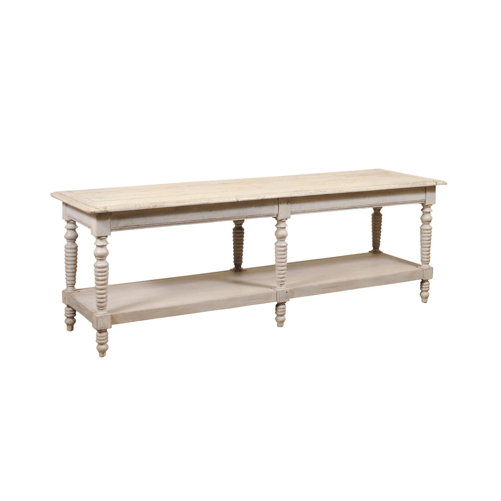 Antique French Painted Wood Drapers Table Console en vente 7