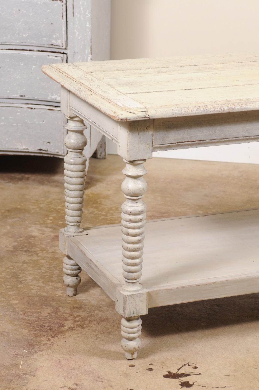 Provincial français Antique French Painted Wood Drapers Table Console en vente