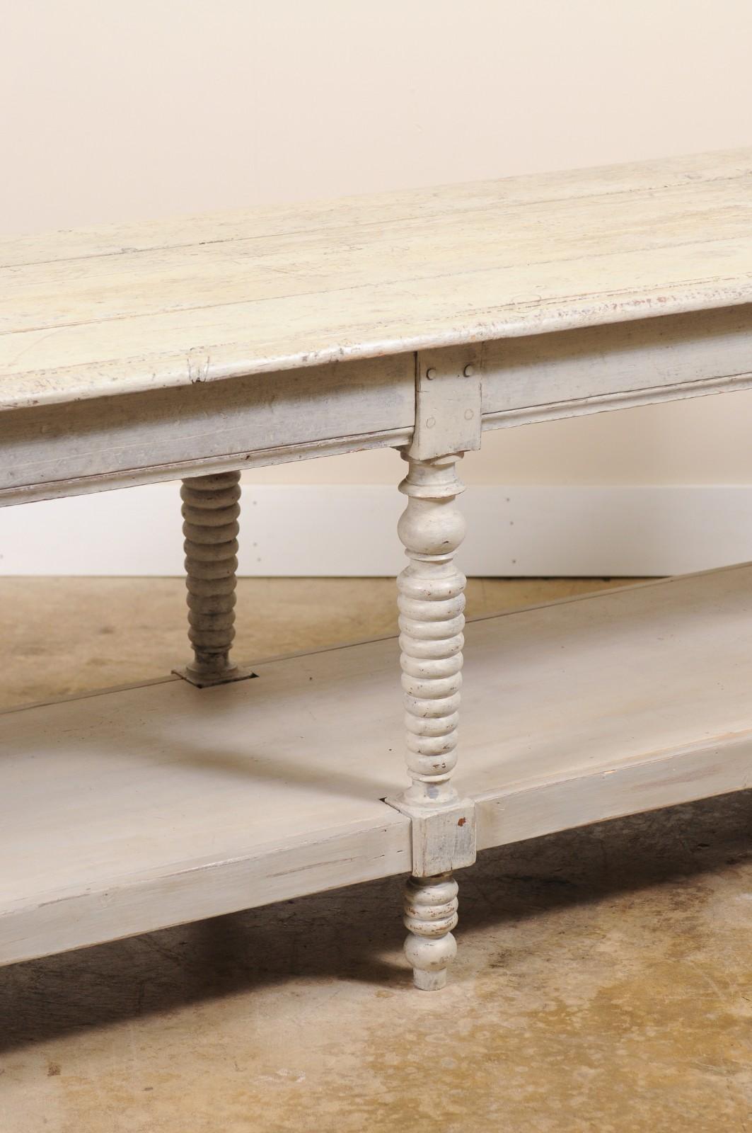 Français Antique French Painted Wood Drapers Table Console en vente