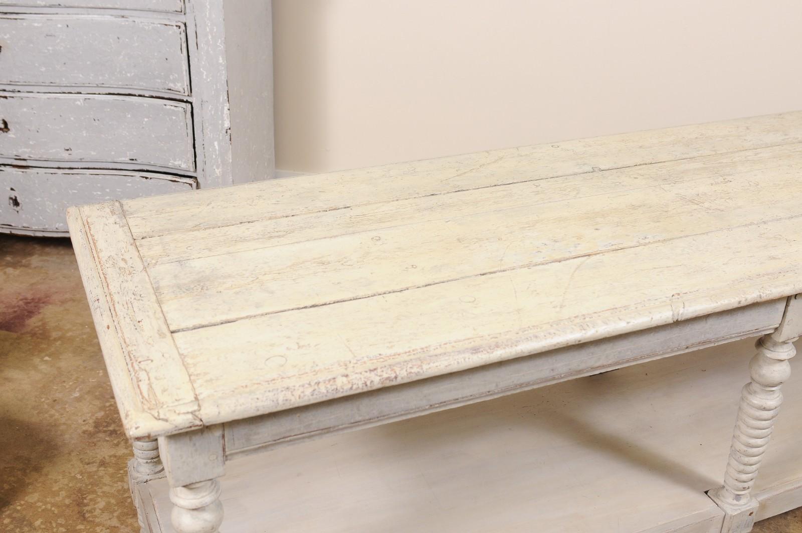 Antique French Painted Wood Drapers Table Console Abîmé - En vente à Atlanta, GA