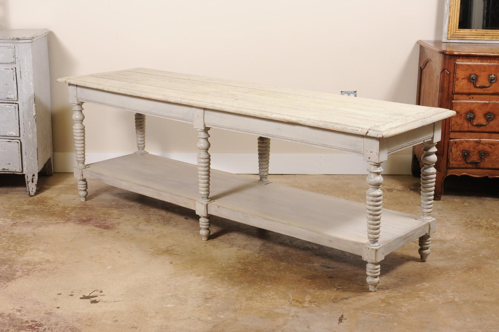 Antique French Painted Wood Drapers Table Console en vente 1