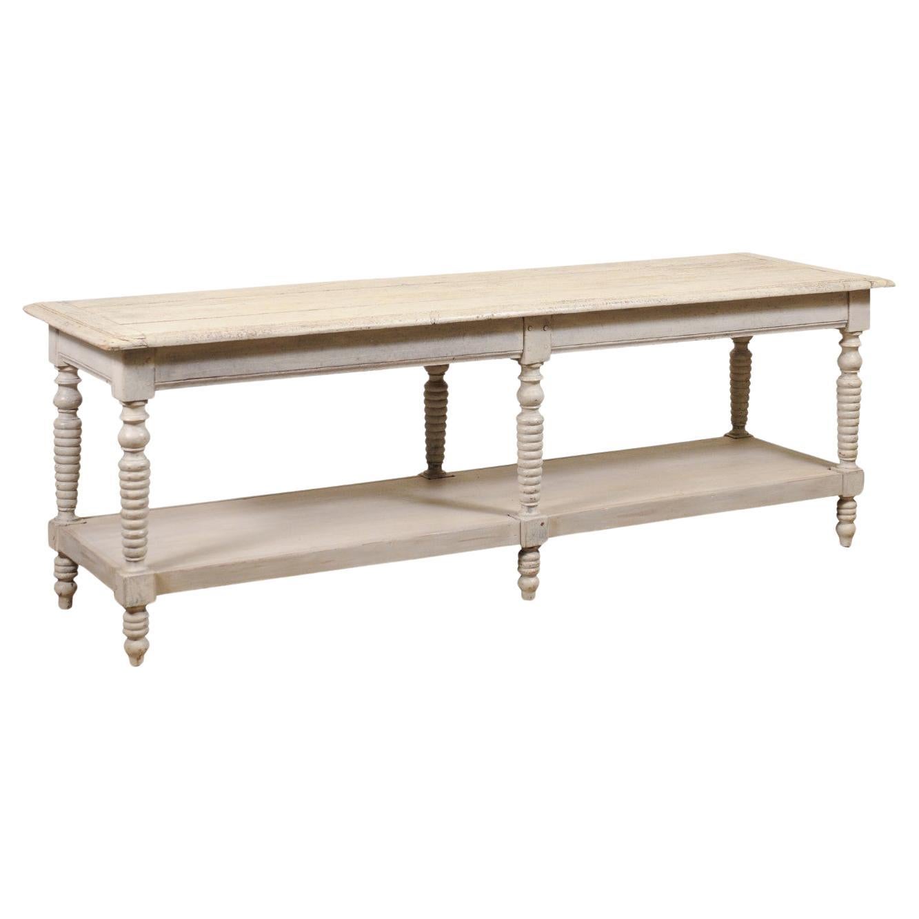 Antique French Painted Wood Drapers Table Console