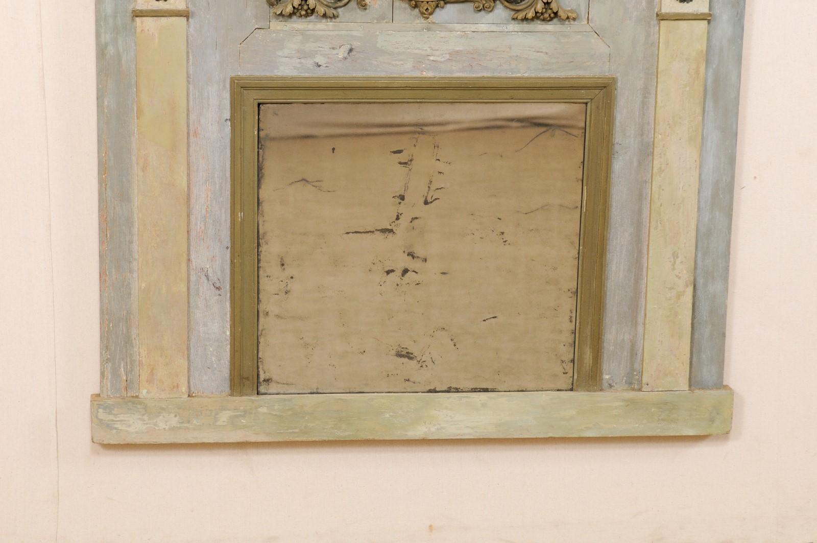 Antique French Painted Wood Mirror with Architectural and Lyre Motif Adornment   For Sale 2