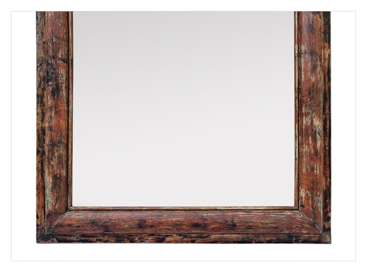 Mid-20th Century Antique French Painted Wood Wall Mirror In Patina Ochre Colors, circa 1950 For Sale
