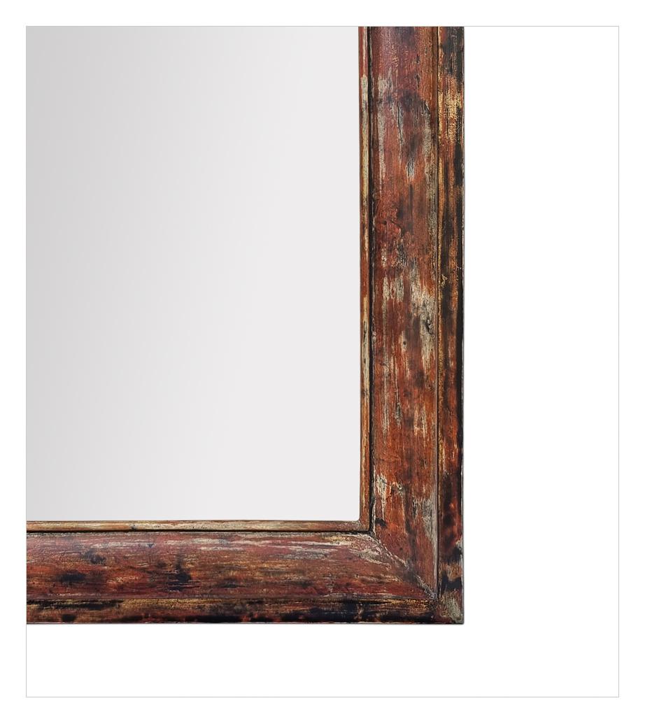 Antique French Painted Wood Wall Mirror In Patina Ochre Colors, circa 1950 For Sale 1