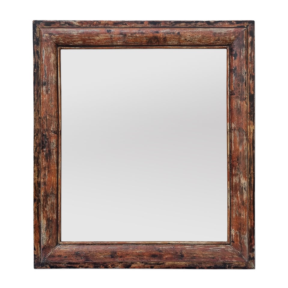 Antique Wood Wood Mirror en Patina Ochre Colors, circa 1950