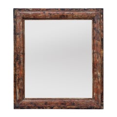 Retro French Painted Wood Wall Mirror In Patina Ochre Colors, circa 1950