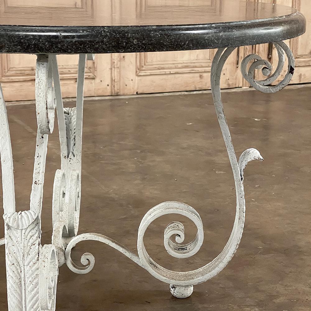 Antique French Painted Wrought Iron Round Coffee Table with Black Marble For Sale 9