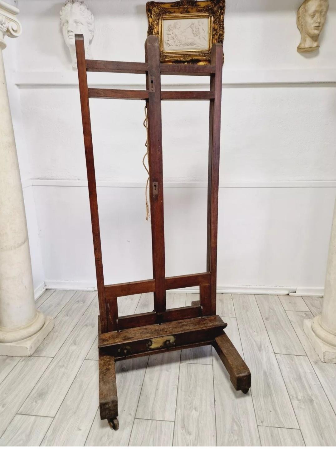 Hardwood Antique French Painting Easel with Rack by Bonhomme Paris For Sale