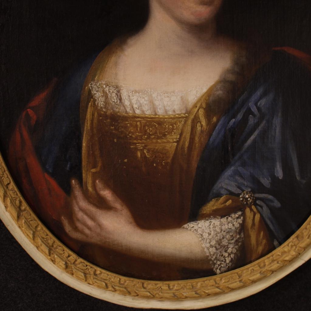 Antique French Painting Portrait of a Noble Lady from the 18th Century In Good Condition For Sale In London, GB