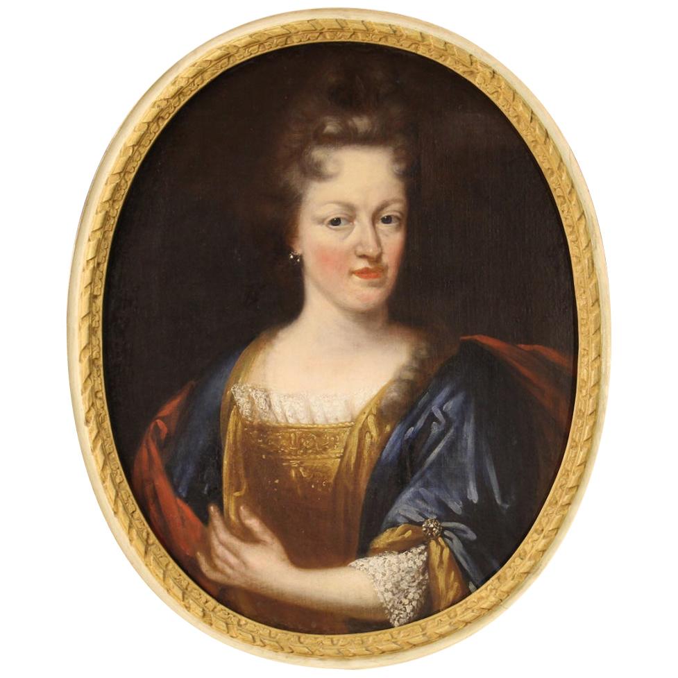Antique French Painting Portrait of a Noble Lady from the 18th Century For Sale