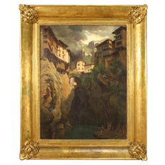 Antique French Painting Signed Village View from the 19th Century