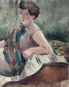 1930's Französisch Post Impressionist signiert Porträt Dame Künstler Studio Interieur