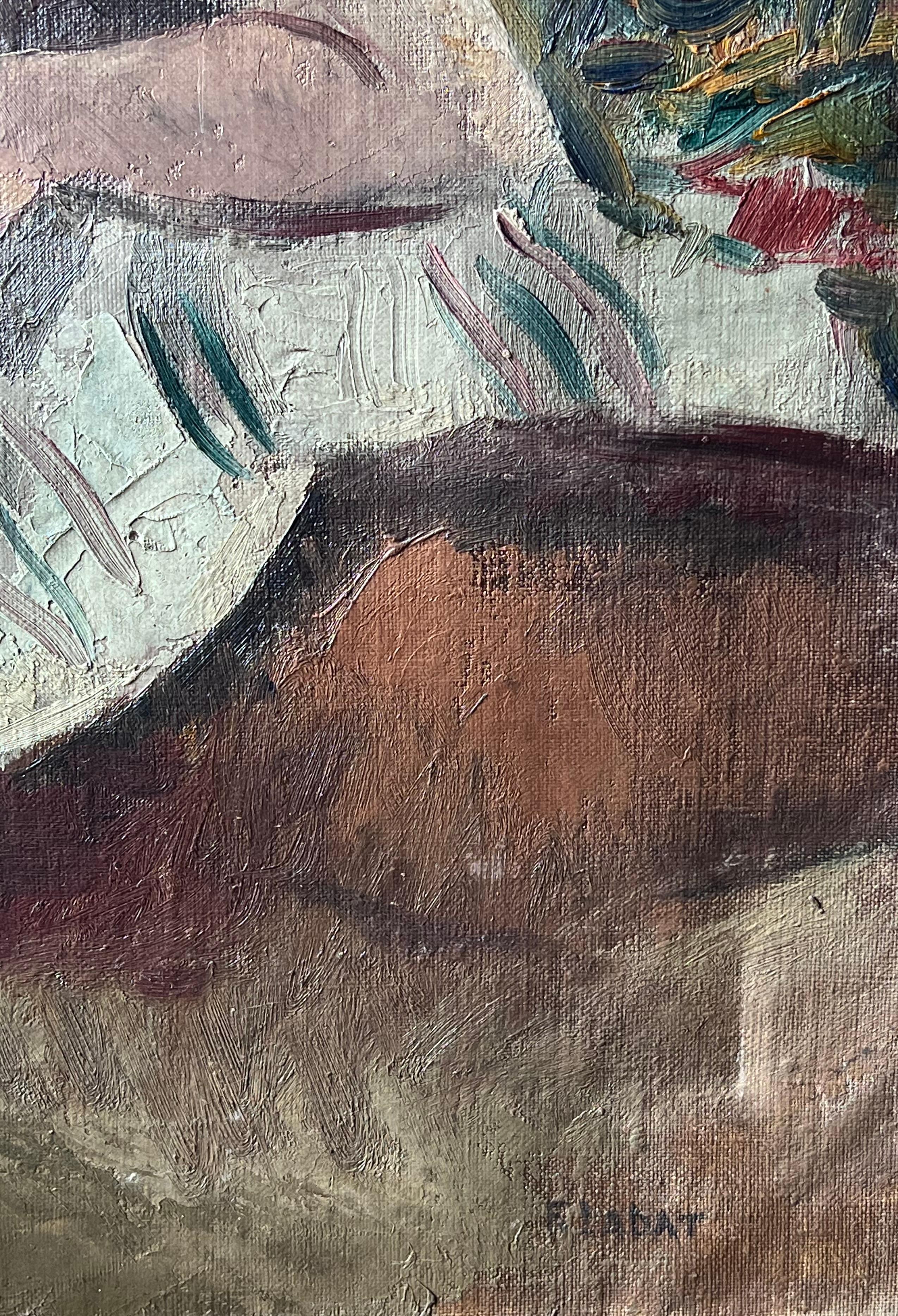 Das Künstler-Modell
von Fernand LABAT (Französisch, ca. 1930er Jahre)
signiert unten rechts 
Öl auf Leinwand, ungerahmt 
Leinwand: 20 x 24 Zoll
Provenienz: Privatsammlung, Frankreich
Zustand: die Leinwand ist leicht verzogen, aber insgesamt in sehr