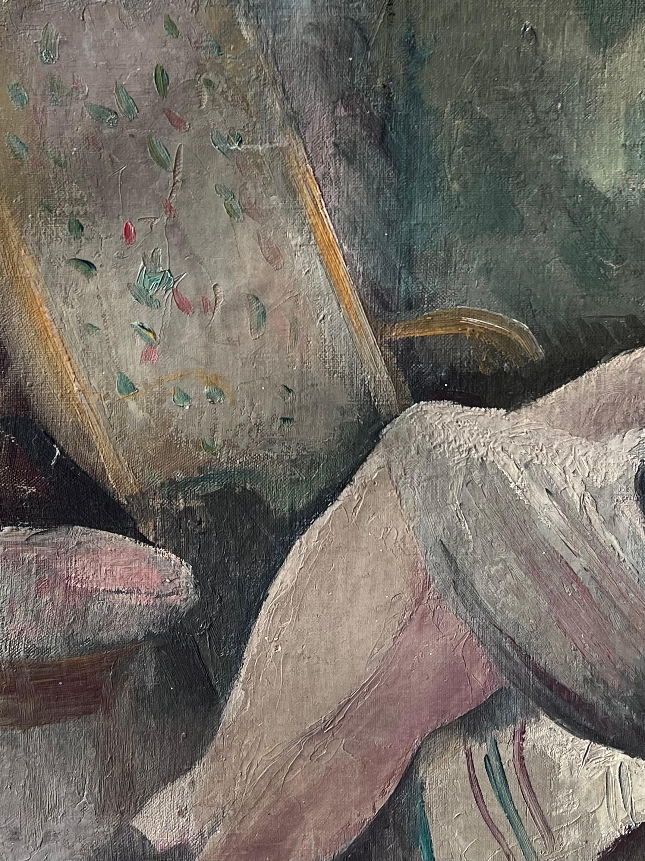 1930's Französisch Post Impressionist signiert Porträt Dame Künstler Studio Interieur im Angebot 2