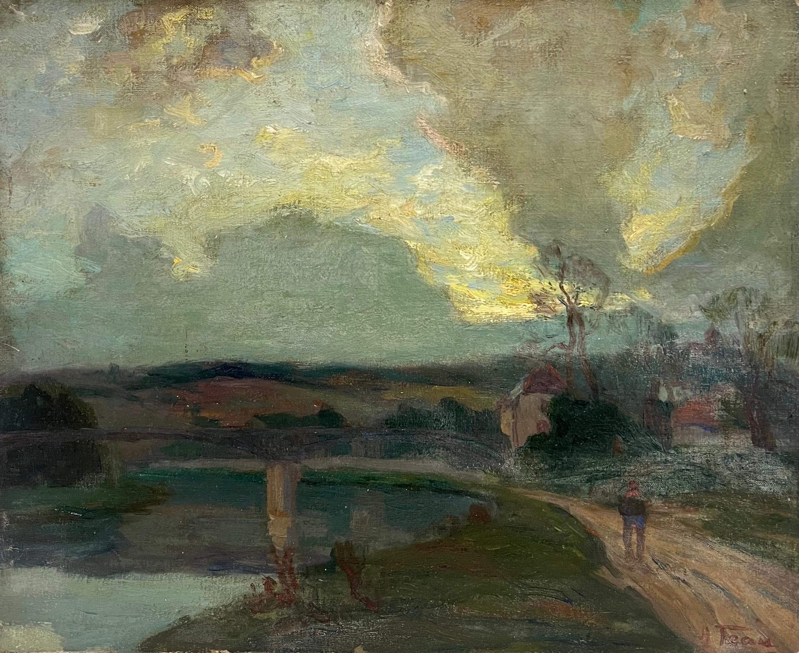 Walking Home at Sunset
French Impressionist, late 19th century
indistinctly signed to the lower corner
oil on canvas, unframed
canvas: 15 x 18 inches
Provenance: private collection in France
Condition: very good condition 

For more any more