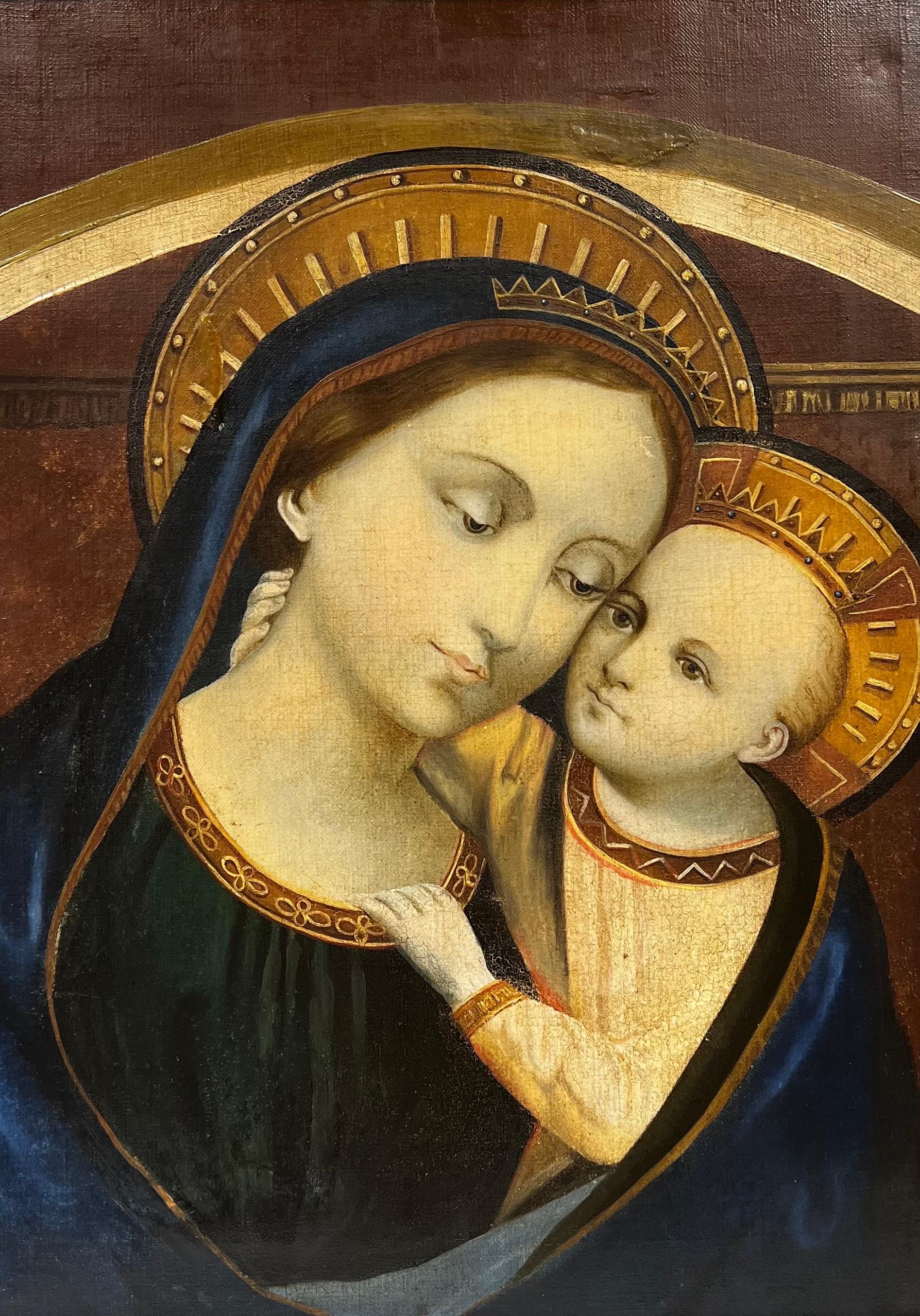 Antique French Renaissance style Madonna & Christ Child Framed Pintura al óleo 1