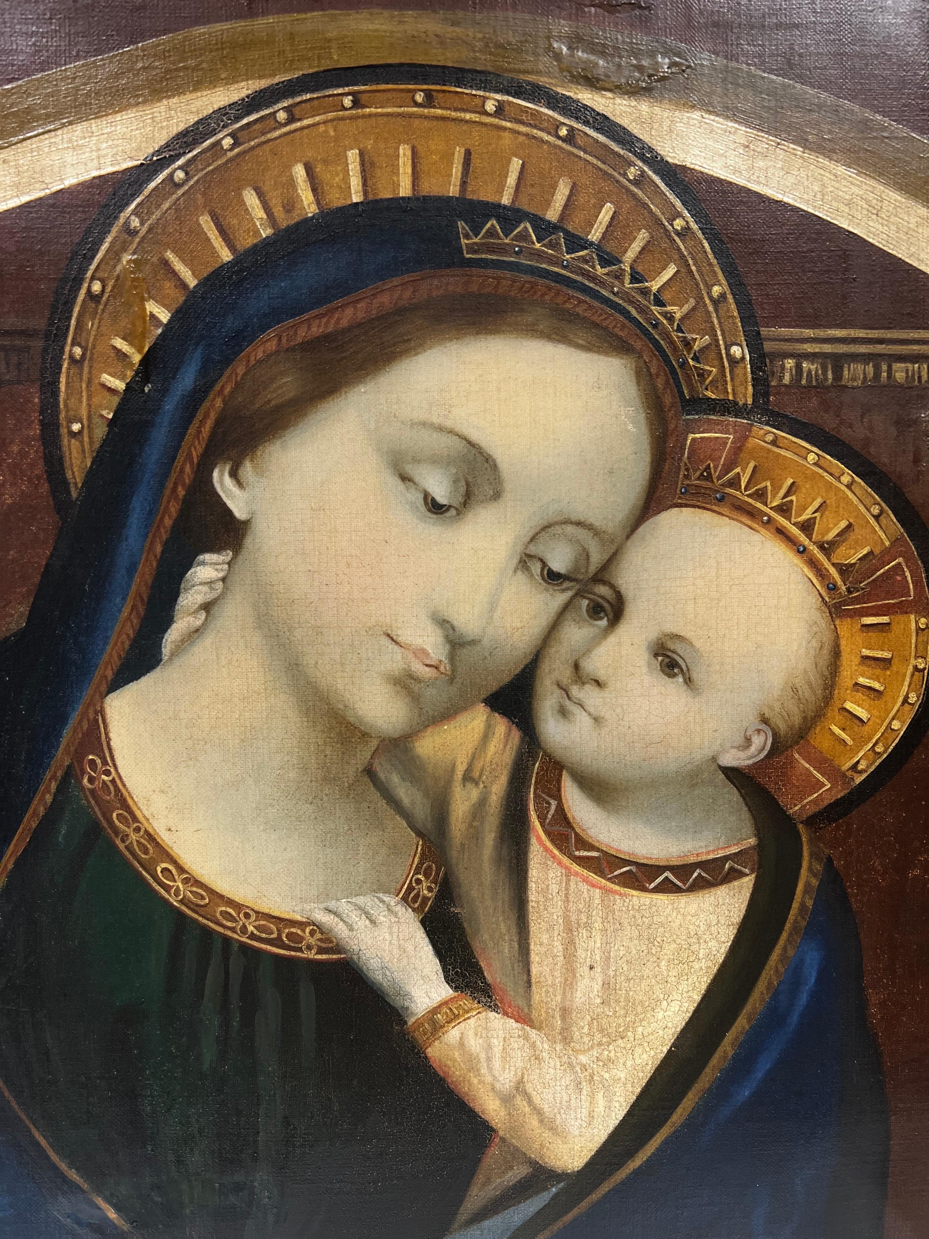 Antique French Renaissance style Madonna & Christ Child Framed Pintura al óleo 2