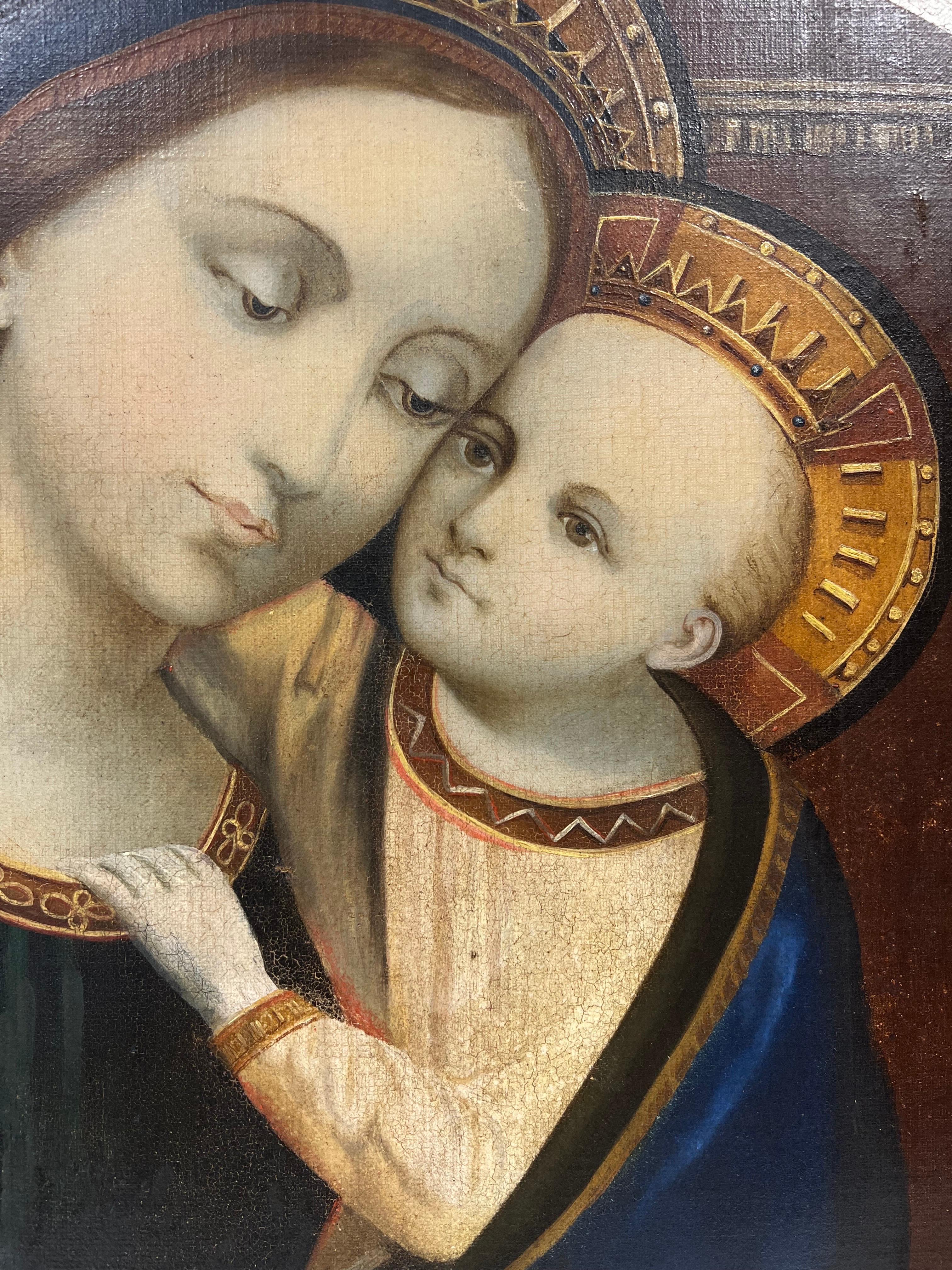 Antique French Renaissance style Madonna & Christ Child Framed Pintura al óleo 3