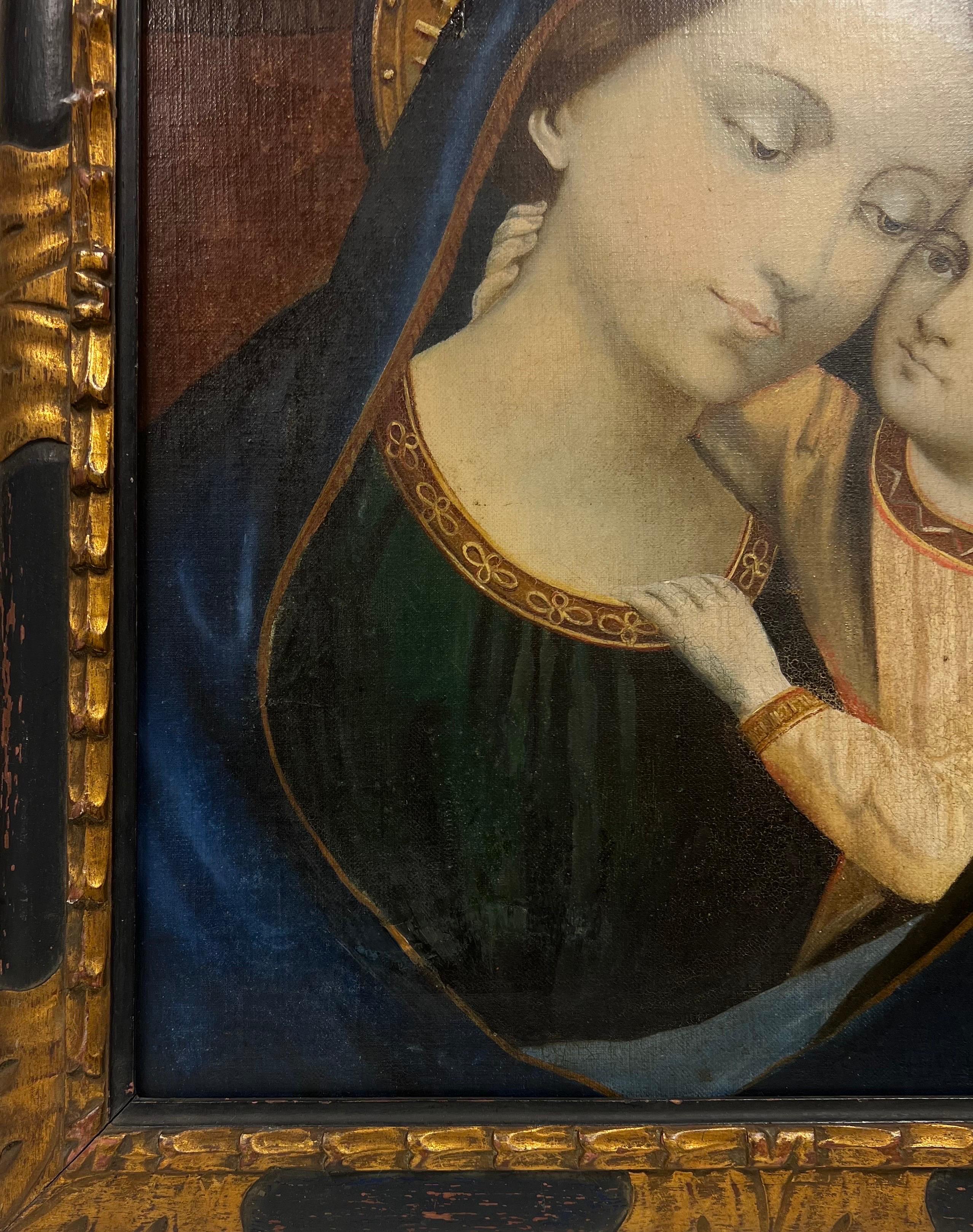 Antique French Renaissance style Madonna & Christ Child Framed Pintura al óleo 4
