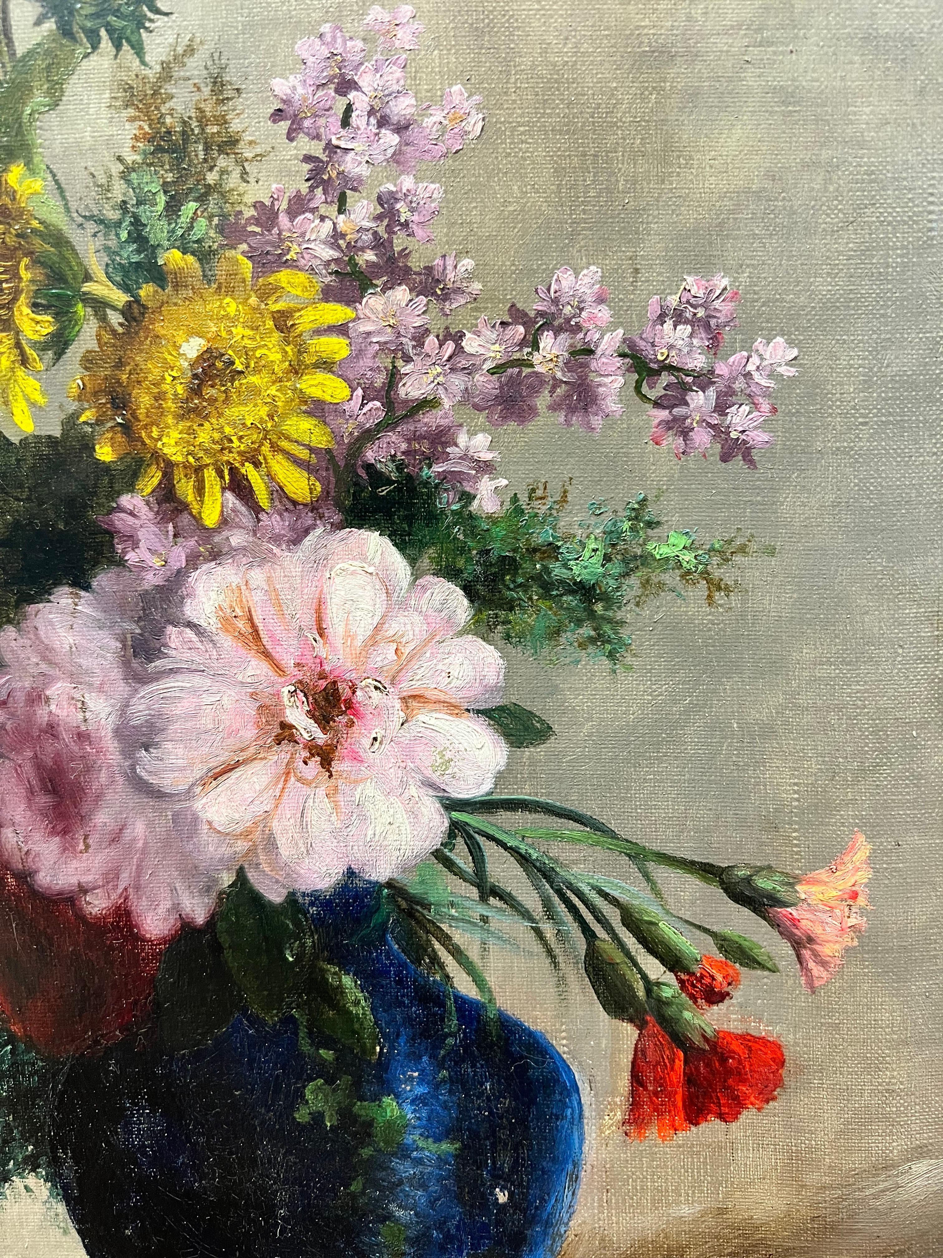 Artist/ School: French School, late 19th century/early 20th century, signed by Barthelemy

Title: Profusion of flowers in a deep blue vase. 

Medium: oil on canvas laid over board, unframed 

Board: 15.5 x 13 inches

Provenance: private collection,