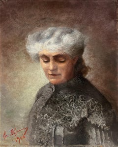 Fine Antique French Signed Oil Painting - Portrait of a Lady with Grey Hair