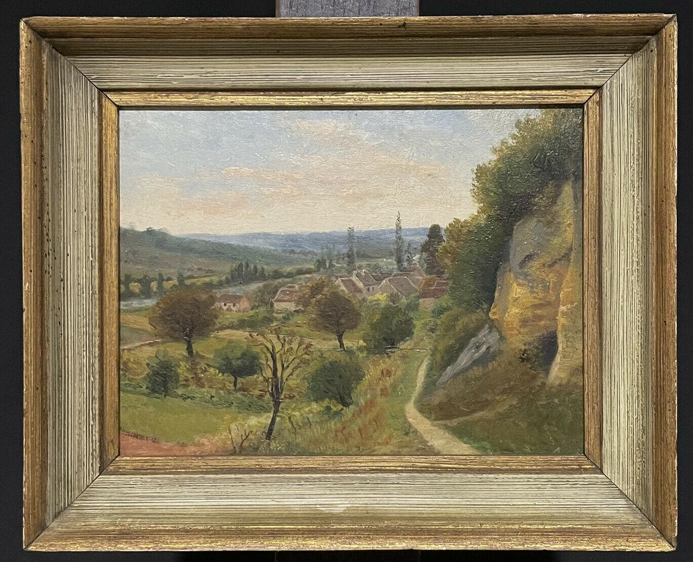 French Landscape Far Reaching Panoramic Views, indistinctly signed Oil - Painting by Antique French
