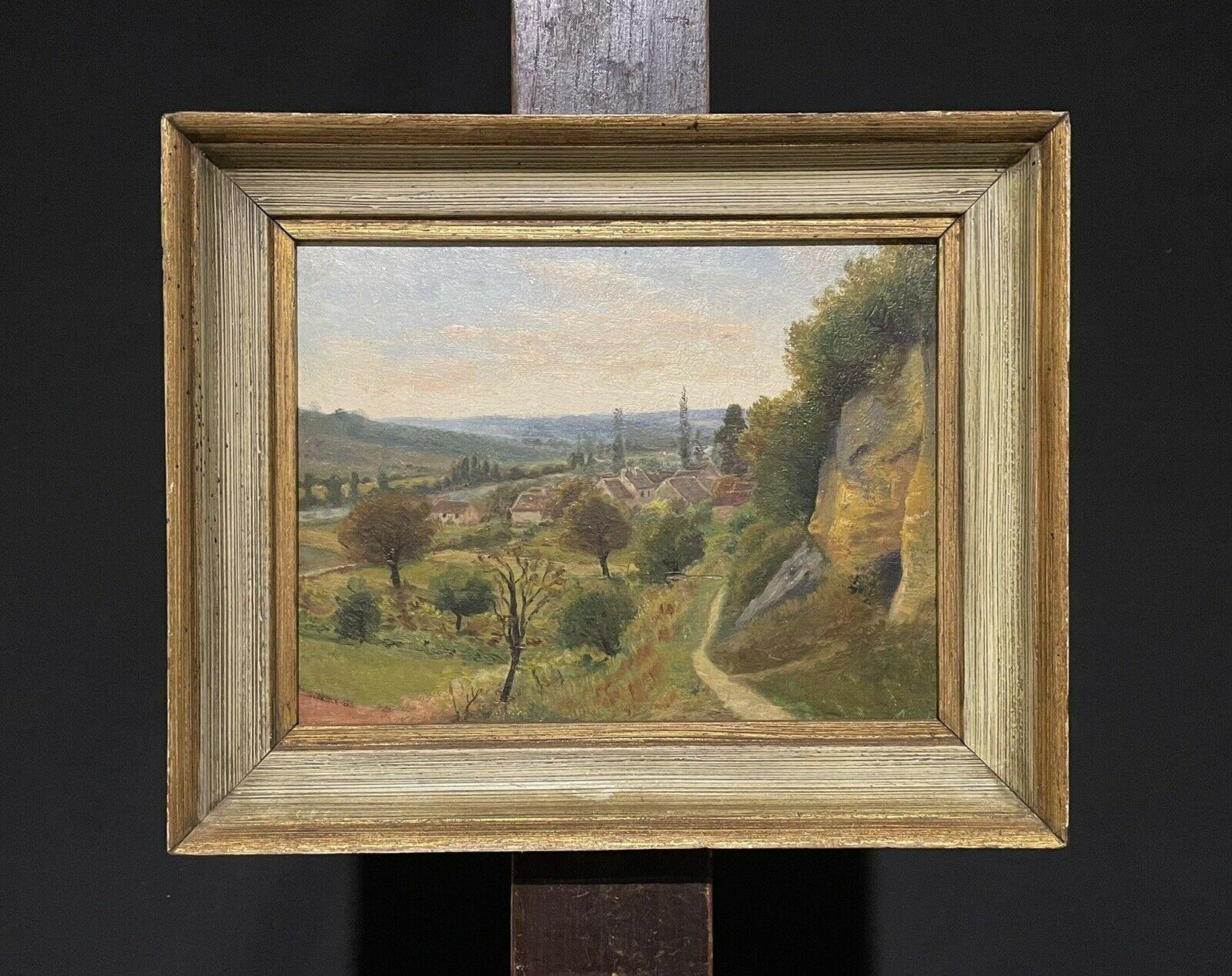 French Landscape Far Reaching Panoramic Views, indistinctly signed Oil - Brown Landscape Painting by Antique French