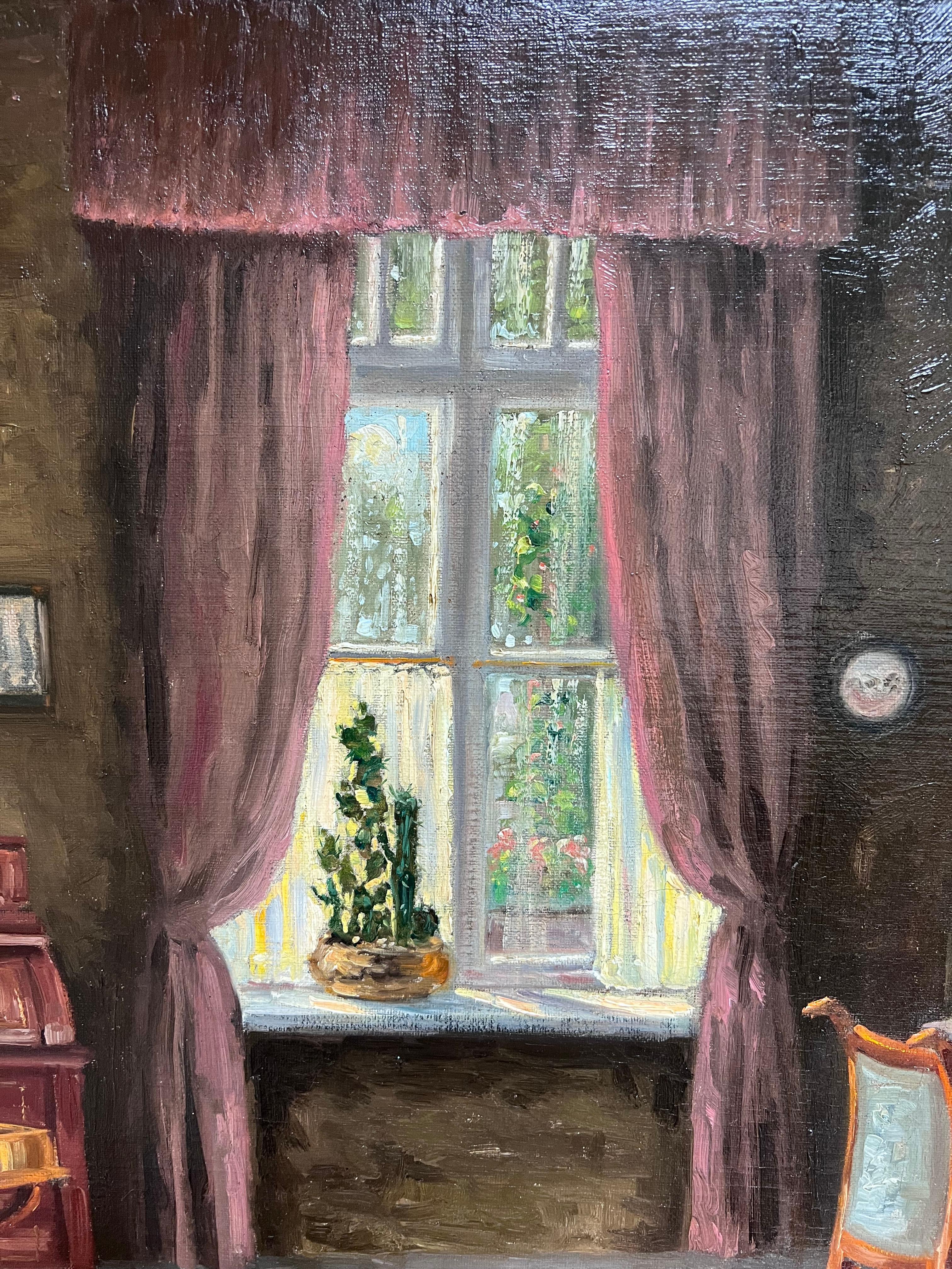 Énorme huile sign�ée French Room 1900 Scène d'intérieur de salon Belle pièce en vente 6