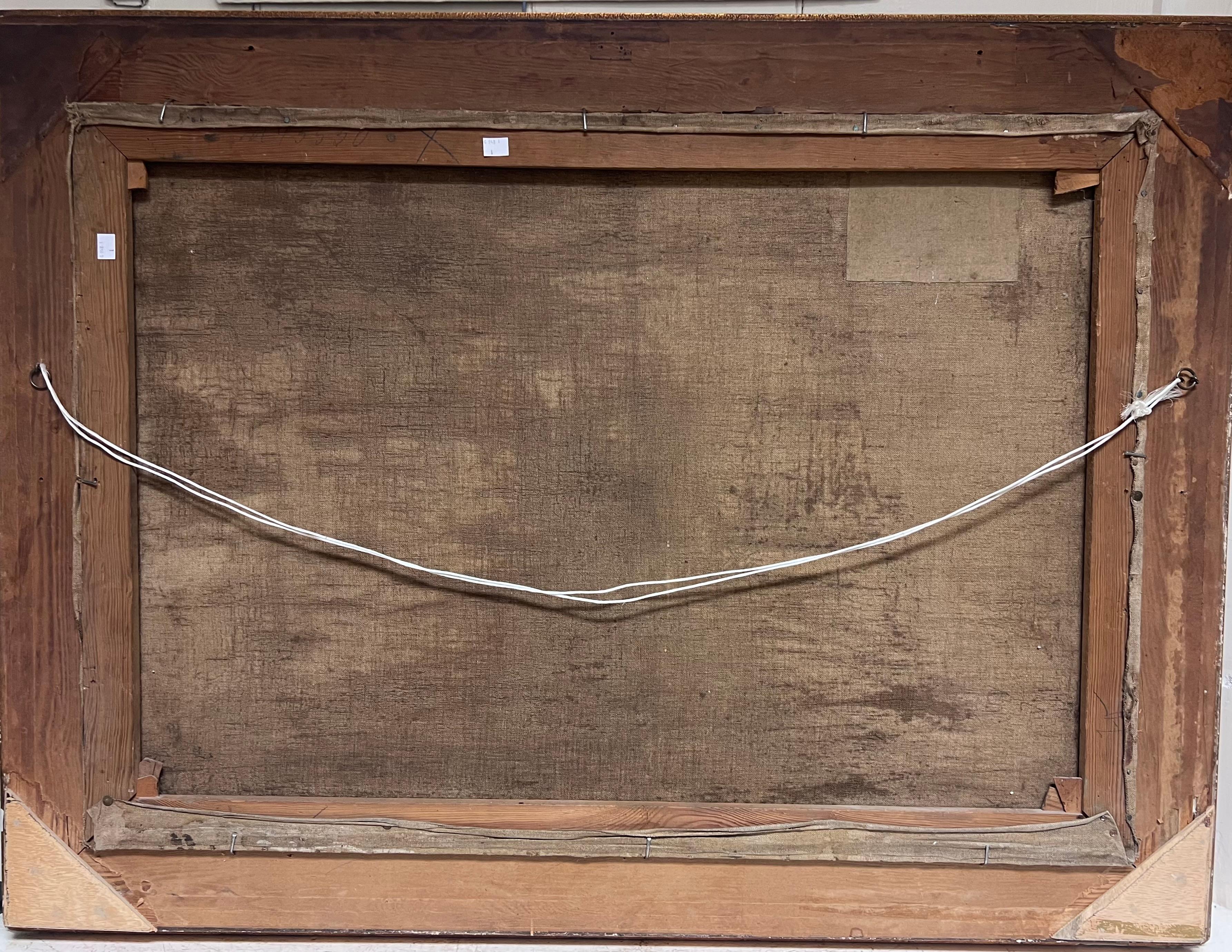 Énorme huile signée French Room 1900 Scène d'intérieur de salon Belle pièce en vente 13