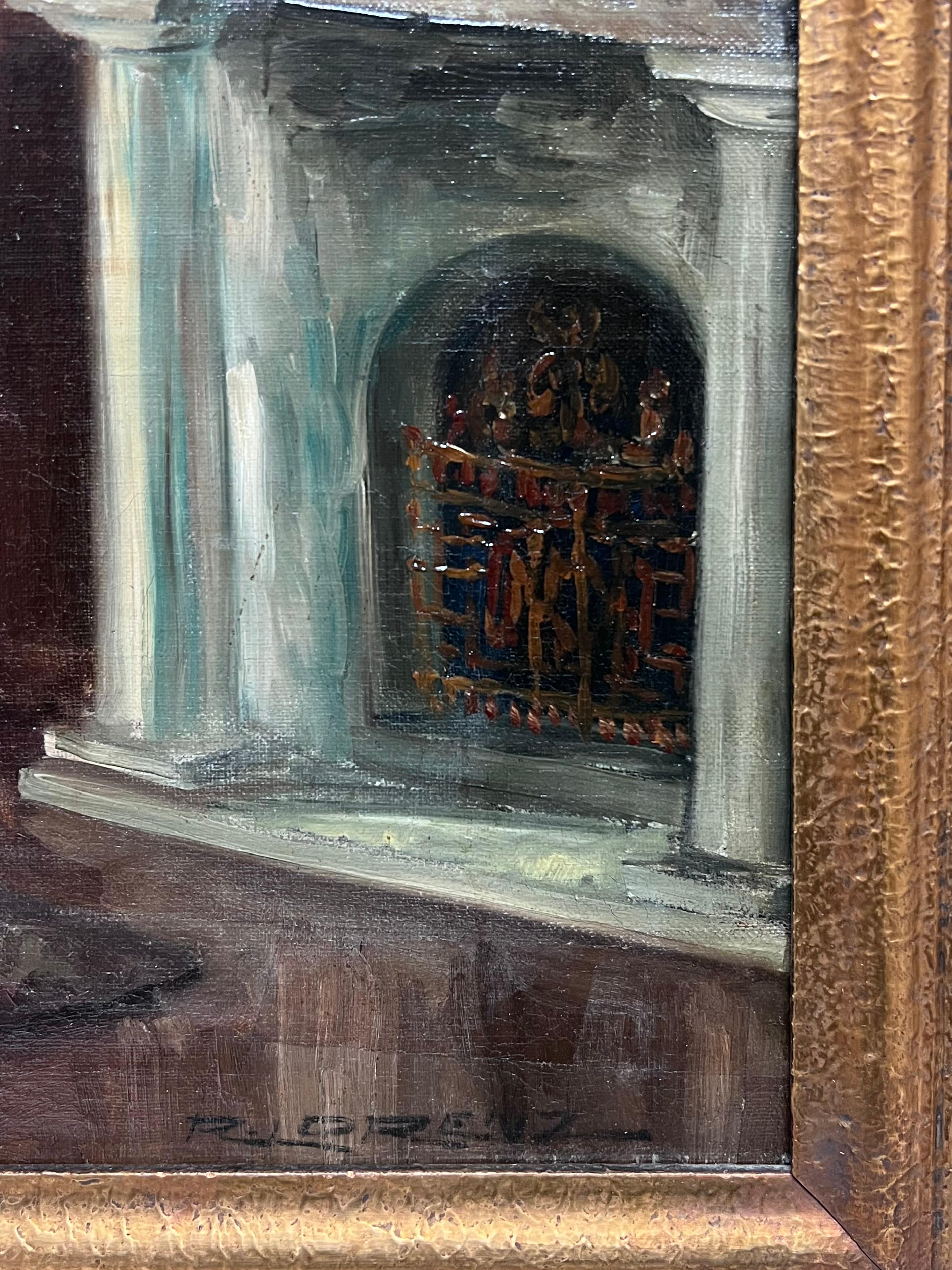 Énorme huile signée French Room 1900 Scène d'intérieur de salon Belle pièce - Victorien Painting par Antique French