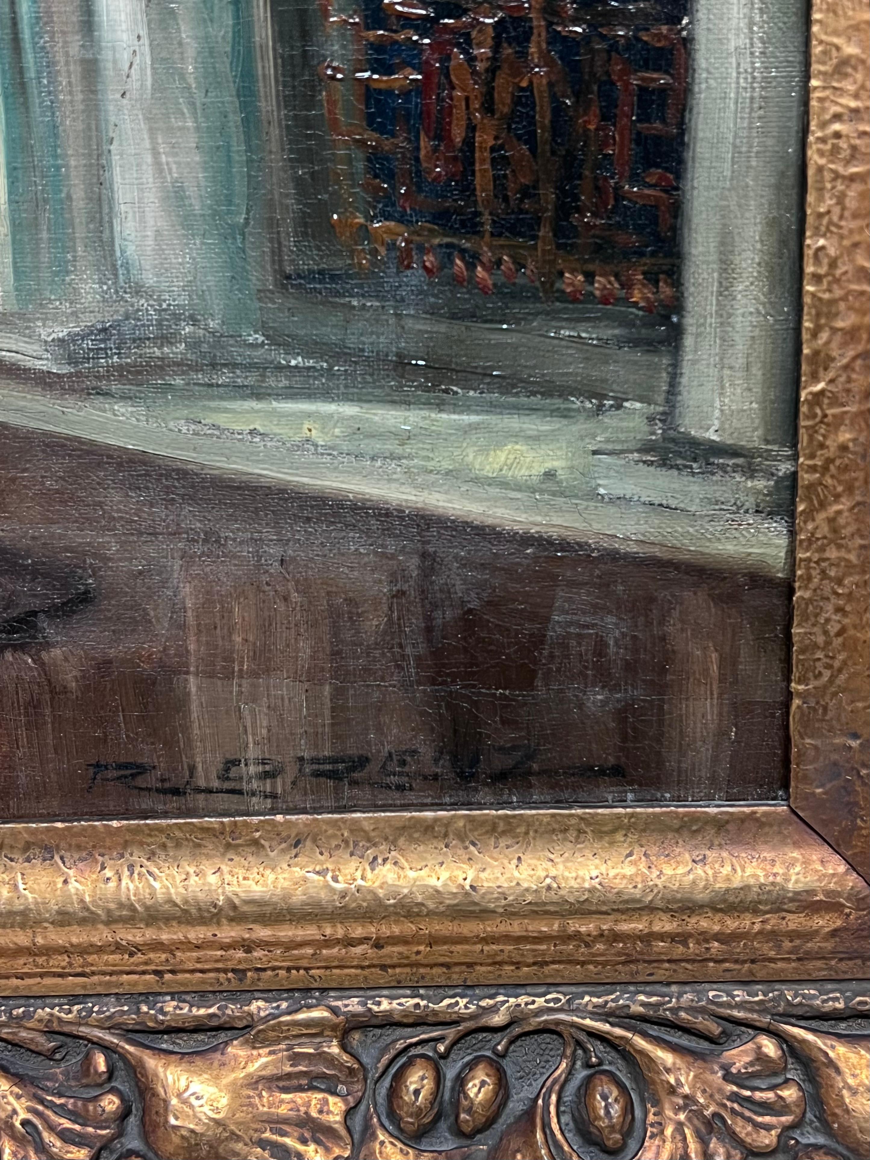 Énorme huile signée French Room 1900 Scène d'intérieur de salon Belle pièce en vente 4