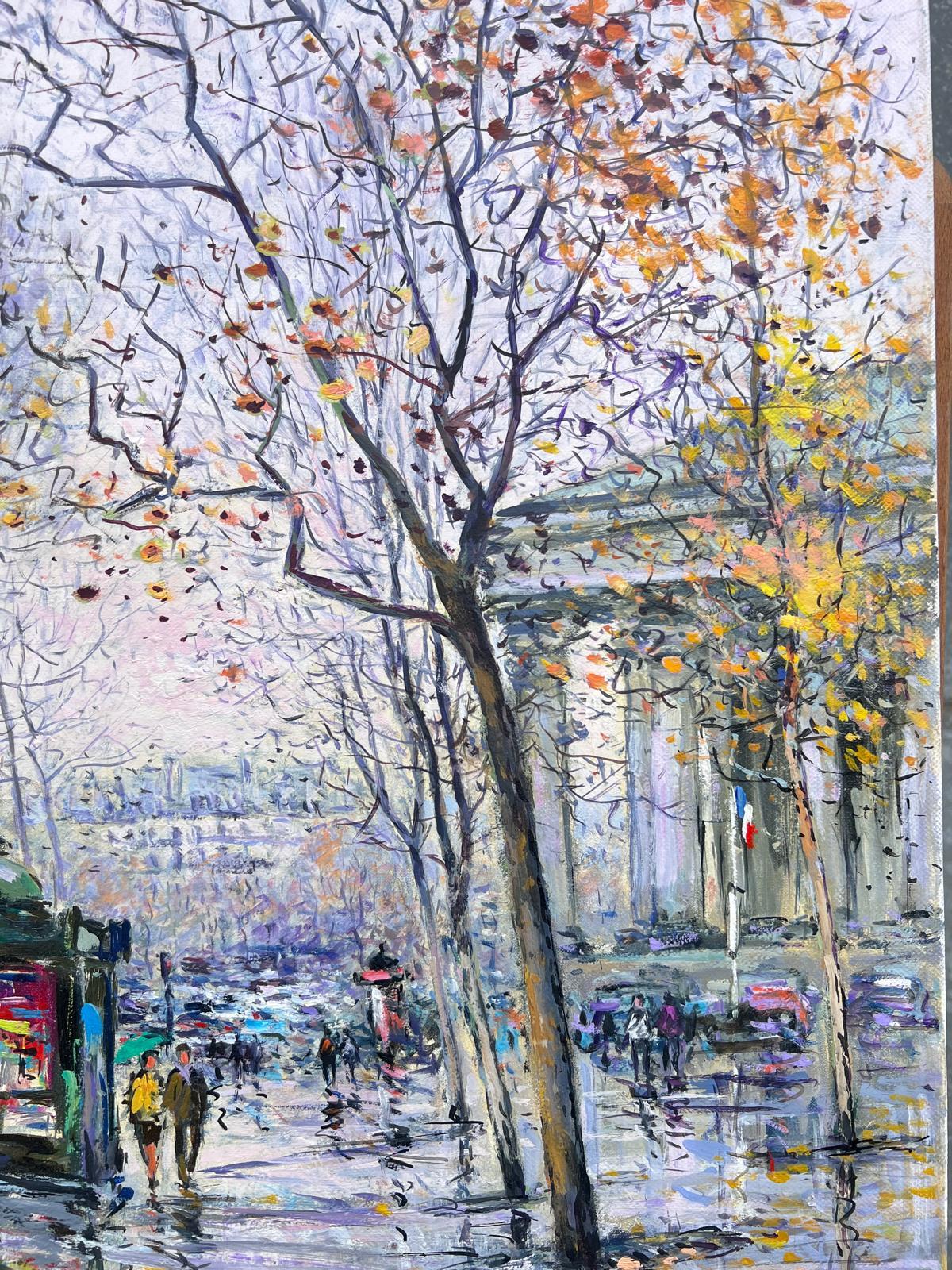 Peinture impressionniste française signée Place de la Madeleine sous une pluie d'automne en vente 5