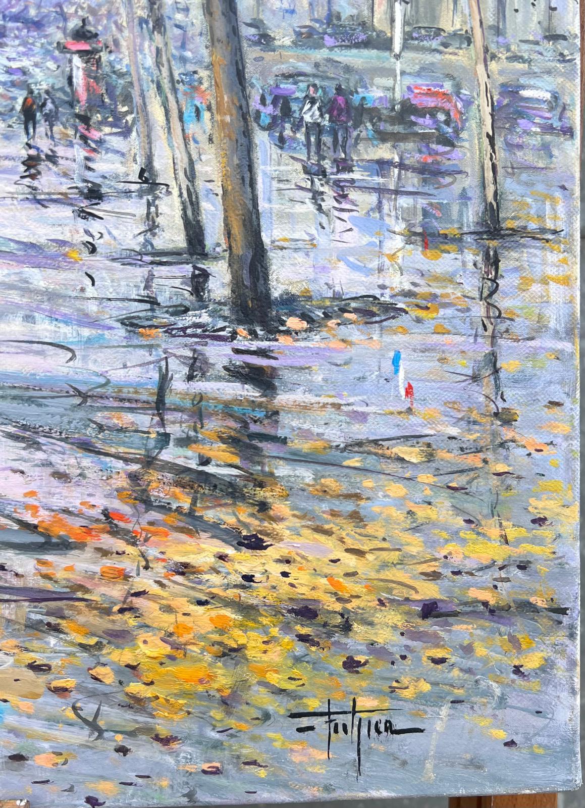 Peinture impressionniste française signée Place de la Madeleine sous une pluie d'automne en vente 6