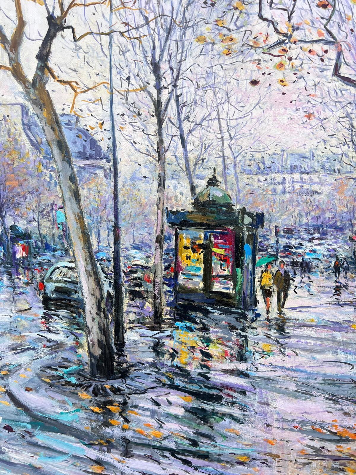 Peinture impressionniste française signée Place de la Madeleine sous une pluie d'automne en vente 1