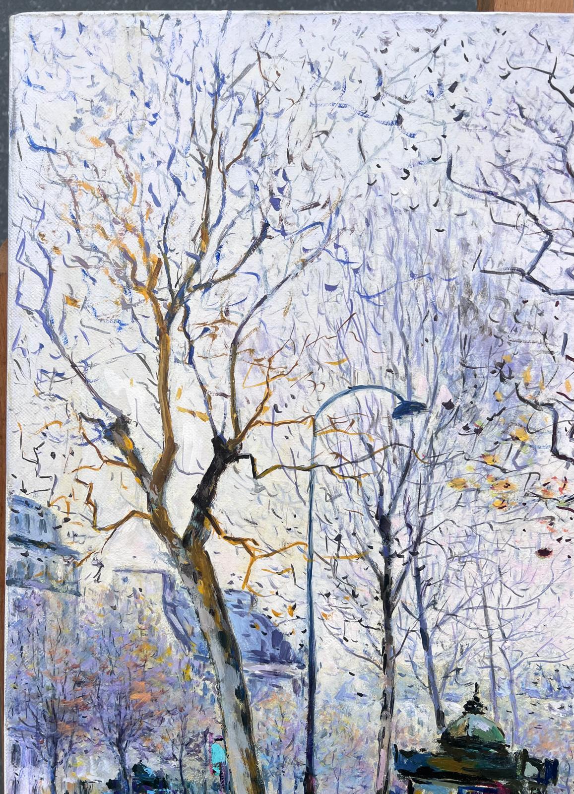 Peinture impressionniste française signée Place de la Madeleine sous une pluie d'automne en vente 2