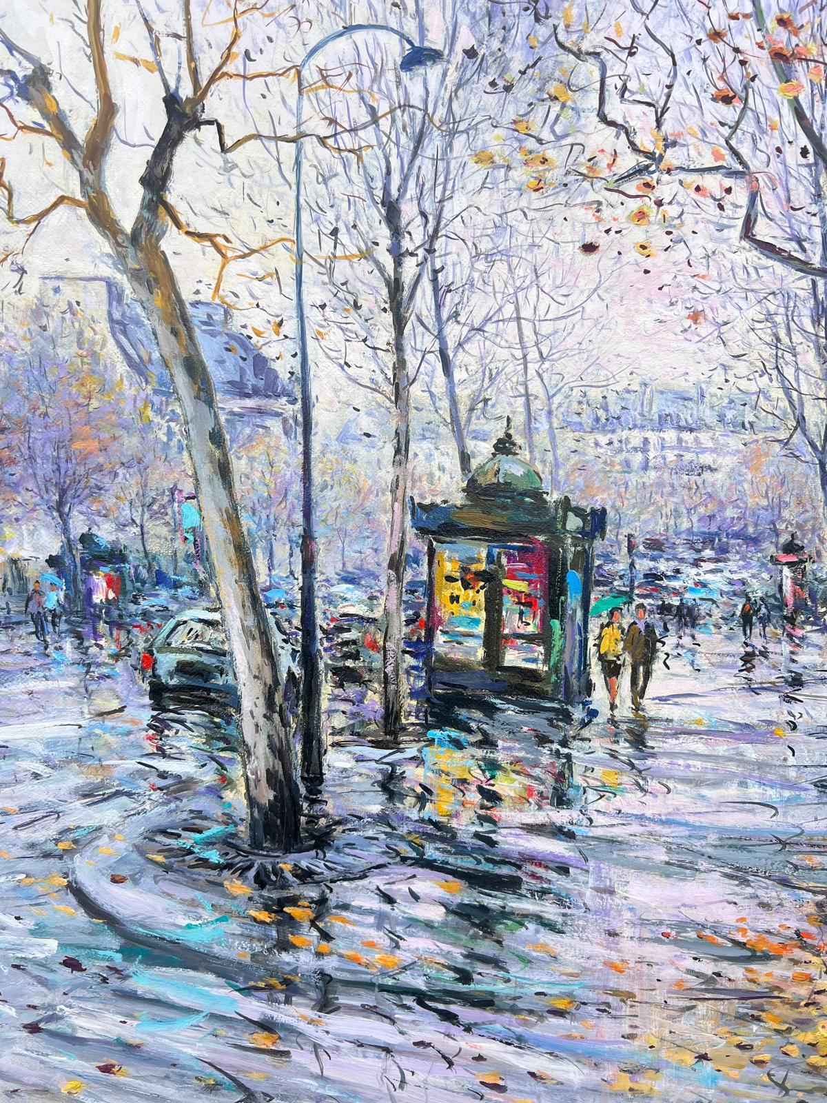 Peinture impressionniste française signée Place de la Madeleine sous une pluie d'automne en vente 3