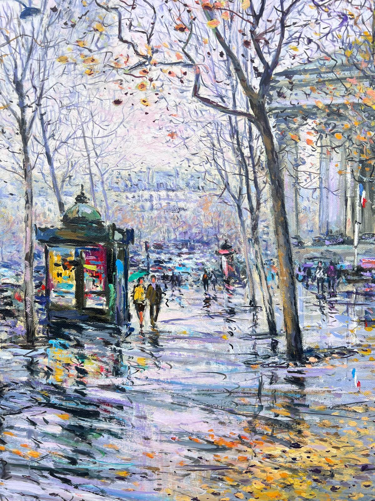 Peinture impressionniste française signée Place de la Madeleine sous une pluie d'automne en vente 4