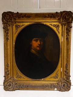 Very Large Antique French Old Master Oil Painting after Rembrandt, self portrait