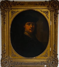 Very Large Antique French Old Master Oil Painting after Rembrandt, self portrait