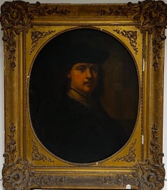Cuadro al óleo muy grande antiguo French Old Master según Rembrandt, autorretrato