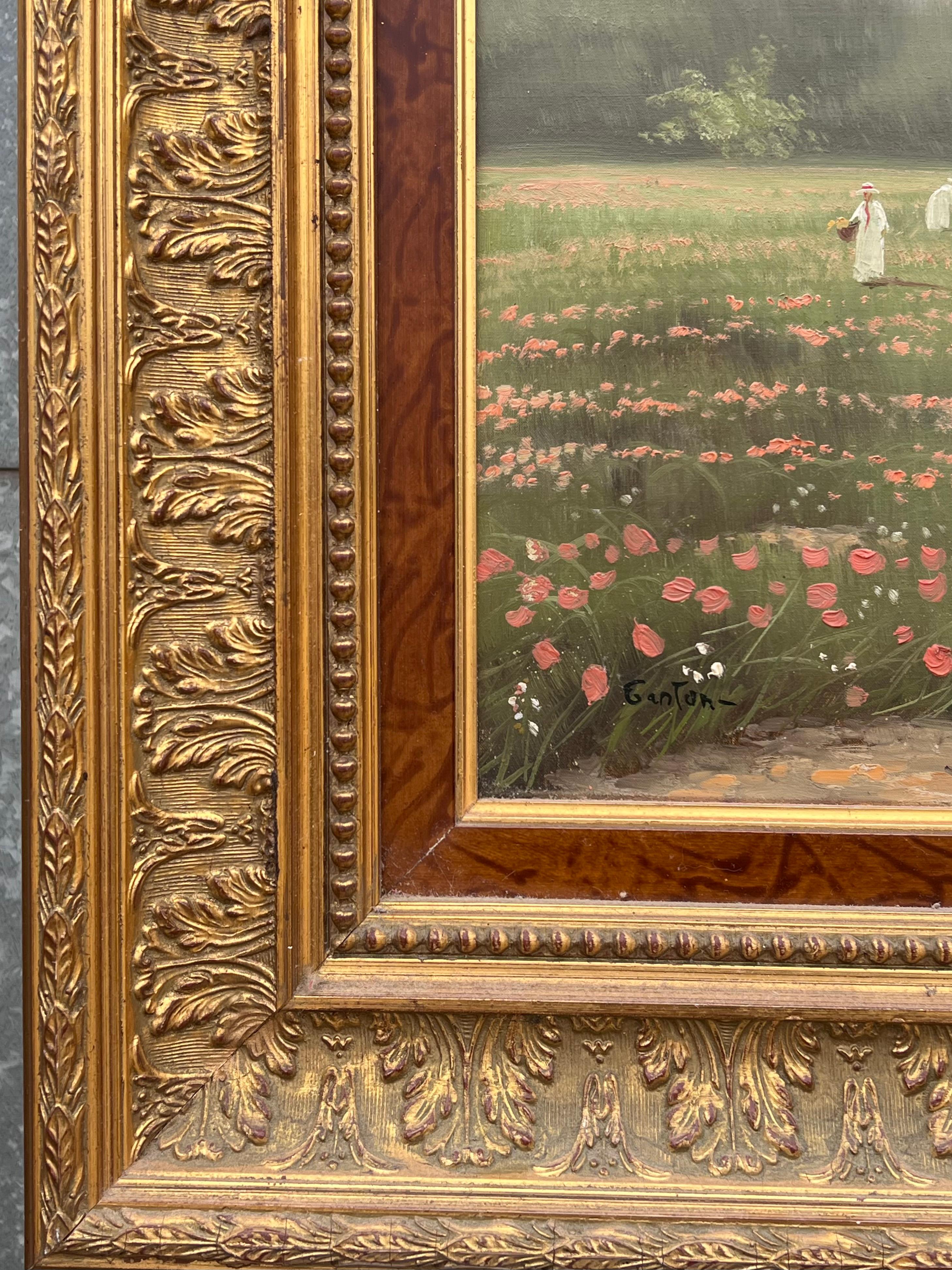 Vintage Französisch Impressionist Malerei Picking Wild Flowers Lakeland Meadows im Angebot 5