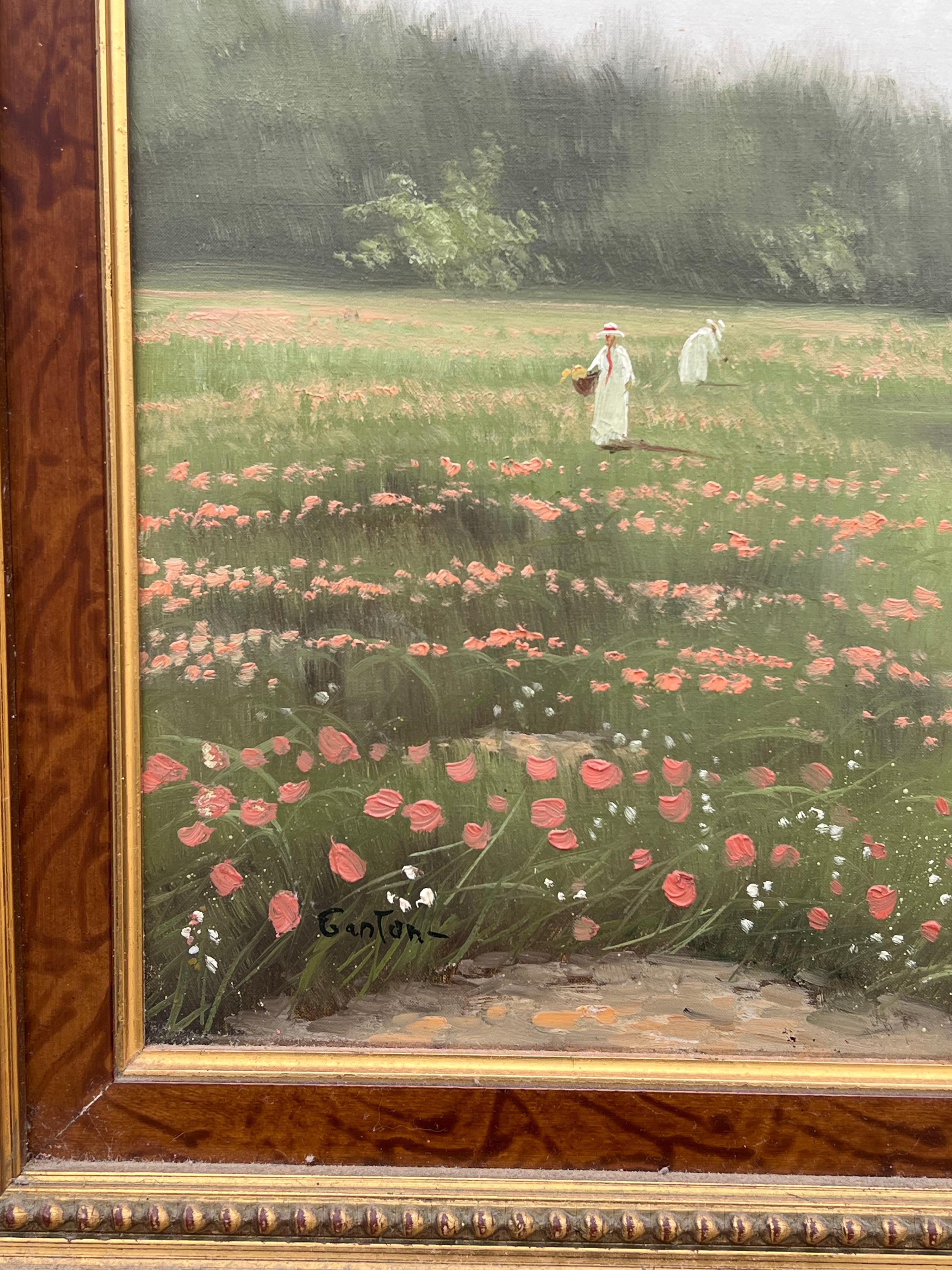 Vintage Französisch Impressionist Malerei Picking Wild Flowers Lakeland Meadows im Angebot 6