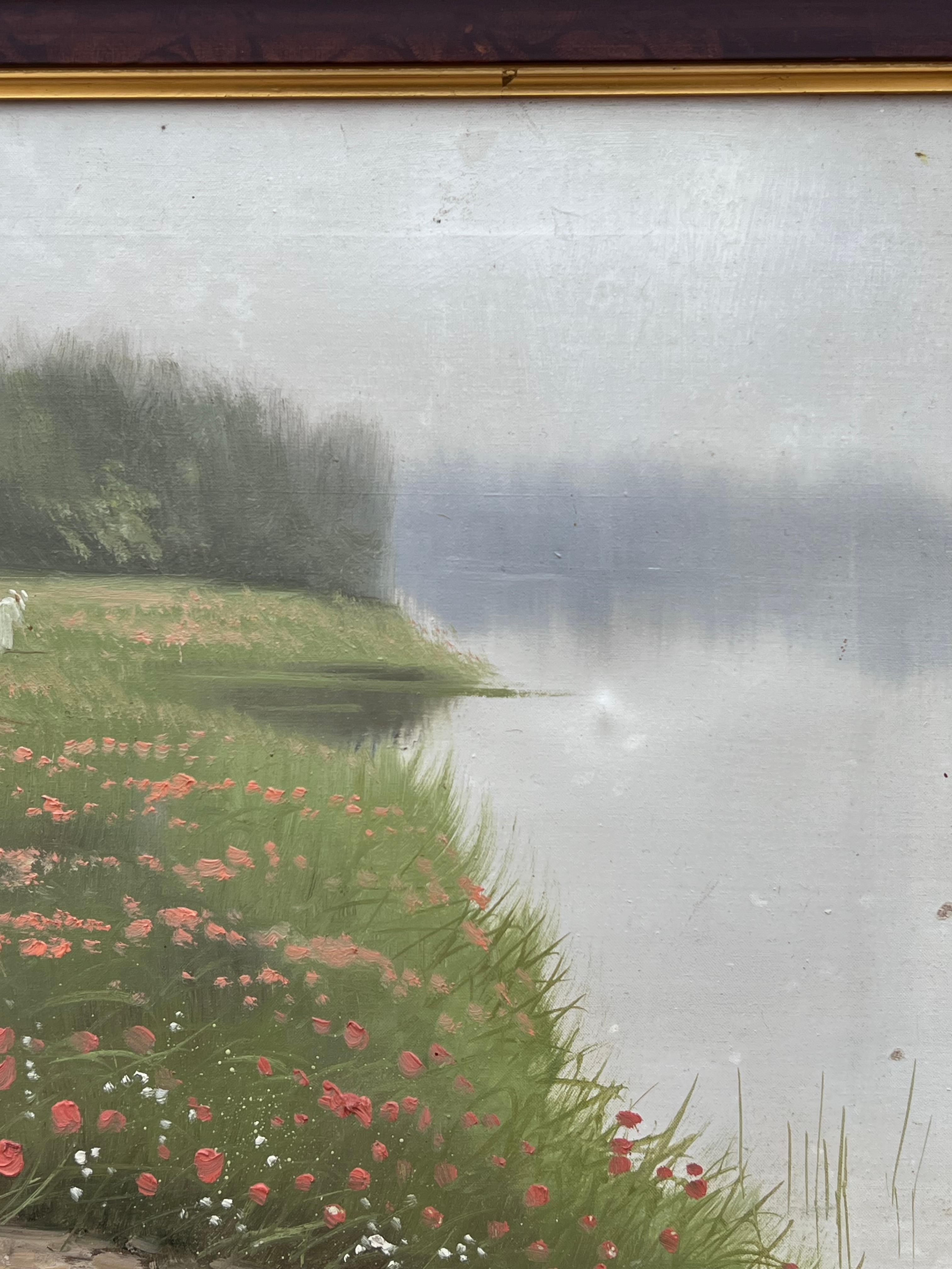 Vintage Französisch Impressionist Malerei Picking Wild Flowers Lakeland Meadows im Angebot 4