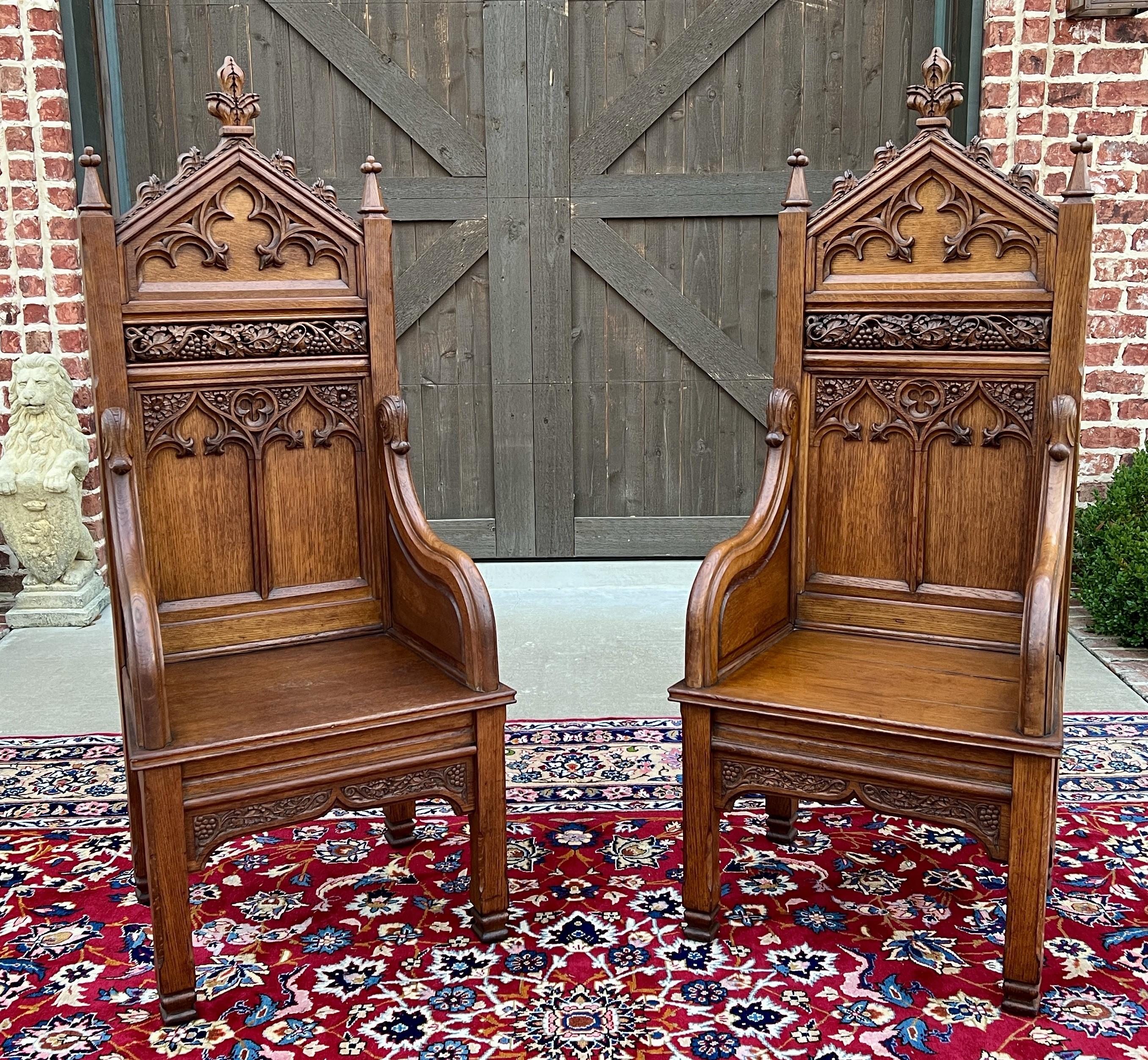 Antique French PAIR Bishops Throne Alter Chairs Gothic Revival Oak 19thC For Sale 2