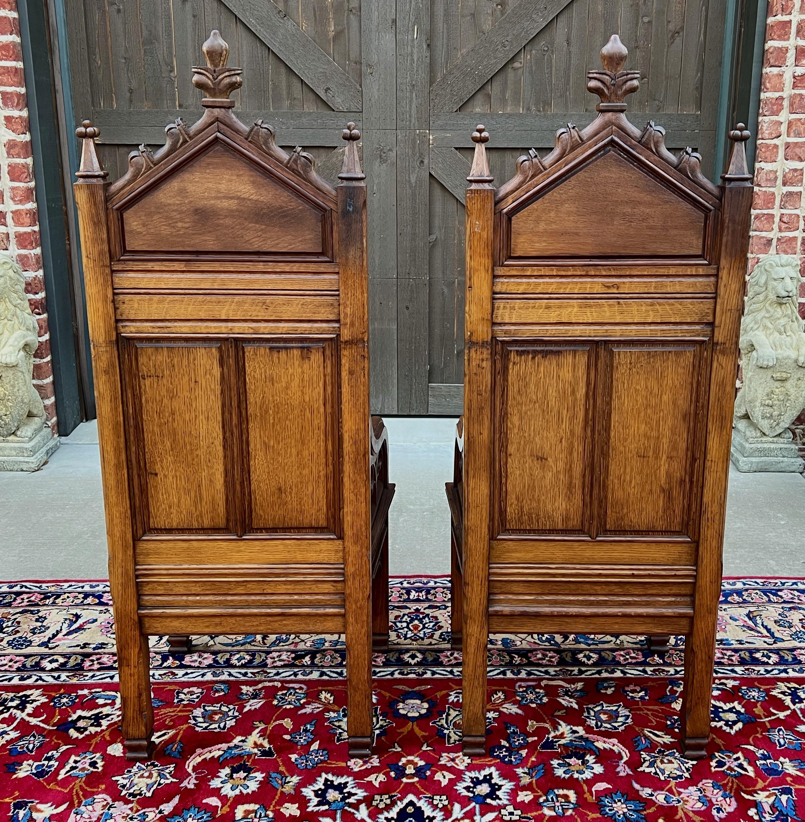 Antique French PAIR Bishops Throne Alter Chairs Gothic Revival Oak 19thC For Sale 10