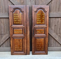 Antique French PAIR BUFFET WINE Doors Hand Painted Menus Bar Wine Cellar Oak 19C