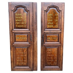 Antique French PAIR BUFFET WINE Doors Hand Painted Menus Bar Wine Cellar Oak 19C